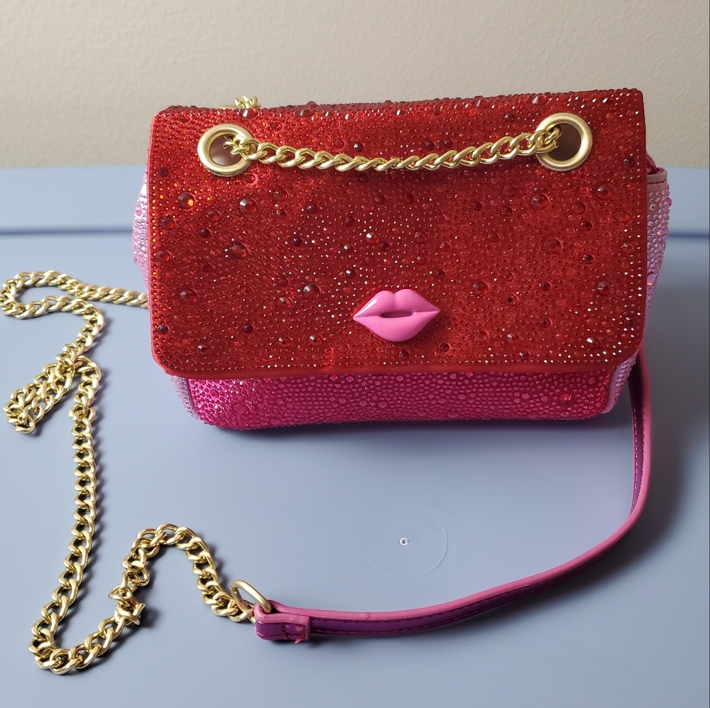 Betsey Johnson Red and Pink Crossbody Bag with Gold Chain
